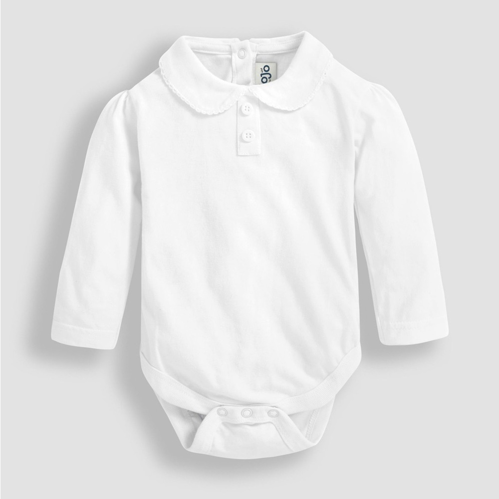 White plain Long Sleeve Peter Pan Bodysuit